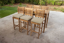 7 pc Huntington Teak Barstool Set with Rectangular Bar Table. Sunbrella Cushion.