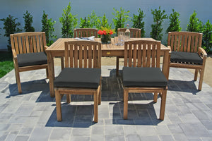 7 pc Huntington Teak Dining Set with 72" Rectangle Dining Table. Sunbrella Cushion.