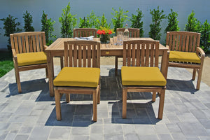 7 pc Huntington Teak Dining Set with 72" Rectangle Dining Table. Sunbrella Cushion.