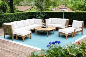 11 pc Huntington Teak Deep Seating Set with 52" Chat Table. Sunbrella Cushion.