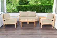 5 pc Huntington Teak Loveseat Deep Seating Set with Coffee Table. Sunbrella Cushion.