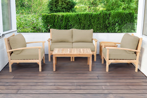 5 pc Huntington Teak Loveseat Deep Seating Set with Coffee Table. Sunbrella Cushion.
