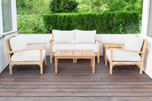 5 pc Huntington Teak Loveseat Deep Seating Set with Coffee Table. Sunbrella Cushion.