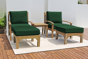 5 pc Huntington Teak Club Chair Chat Group. Sunbrella Cushion.