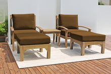 5 pc Huntington Teak Club Chair Chat Group. Sunbrella Cushion.