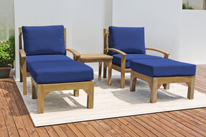 5 pc Huntington Teak Club Chair Chat Group. Sunbrella Cushion.