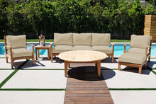 6 pc Huntington Teak Outdoor Deep Seating Group with 52" Chat Table. Sunbrella Cushion