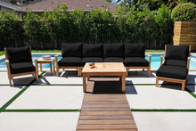 6 pc Huntington Teak Outdoor Deluxe Sofa Deep Seating Group with 36" Chat Table. Sunbrella Cushion