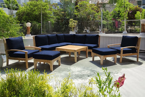 10 pc Huntington Teak Sectional Seating Group with 36" Chat Table. Sunbrella Cushion.
