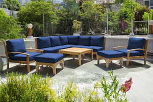 10 pc Huntington Teak Sectional Seating Group with 36" Chat Table. Sunbrella Cushion.