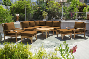 10 pc Huntington Teak Sectional Seating Group with 36" Chat Table. Sunbrella Cushion.