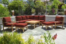 10 pc Huntington Teak Sectional Seating Group with 36" Chat Table. Sunbrella Cushion.