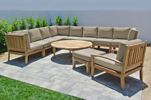 11 pc Huntington Teak Sectional Seating Group with 52" Chat Table. Sunbrella Cushion.
