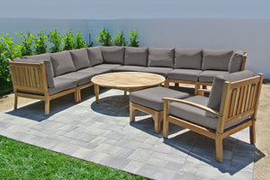 11 pc Huntington Teak Sectional Seating Group with 52" Chat Table. Sunbrella Cushion.