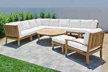 11 pc Huntington Teak Sectional Seating Group with 52" Chat Table. Sunbrella Cushion.