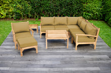 9 pc Huntington Teak Sectional Seating Group with 36" Chat Table. Sunbrella Cushion.