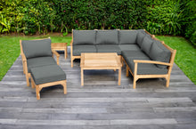 9 pc Huntington Teak Sectional Seating Group with 36" Chat Table. Sunbrella Cushion.