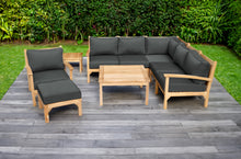 9 pc Huntington Teak Sectional Seating Group with 36" Chat Table. Sunbrella Cushion.