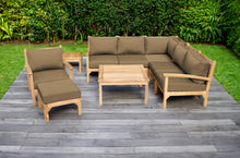 9 pc Huntington Teak Sectional Seating Group with 36" Chat Table. Sunbrella Cushion.