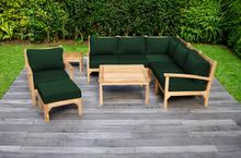 9 pc Huntington Teak Sectional Seating Group with 36" Chat Table. Sunbrella Cushion.