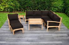 9 pc Huntington Teak Sectional Seating Group with 36" Chat Table. Sunbrella Cushion.