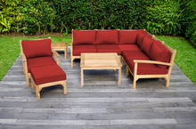 9 pc Huntington Teak Sectional Seating Group with 36" Chat Table. Sunbrella Cushion.
