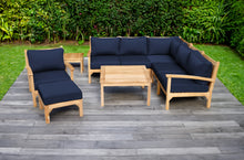9 pc Huntington Teak Sectional Seating Group with 36" Chat Table. Sunbrella Cushion.