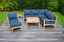 9 pc Huntington Teak Sectional Seating Group with 36" Chat Table. Sunbrella Cushion.