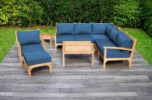 9 pc Huntington Teak Sectional Seating Group with 36" Chat Table. Sunbrella Cushion.