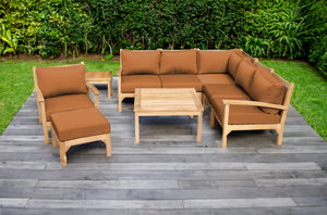 9 pc Huntington Teak Sectional Seating Group with 36" Chat Table. Sunbrella Cushion.