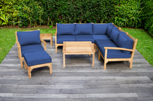 9 pc Huntington Teak Sectional Seating Group with 36" Chat Table. Sunbrella Cushion.