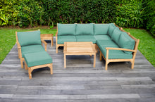 9 pc Huntington Teak Sectional Seating Group with 36" Chat Table. Sunbrella Cushion.