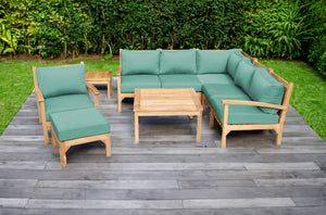 9 pc Huntington Teak Sectional Seating Group with 36" Chat Table. Sunbrella Cushion.