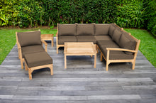 9 pc Huntington Teak Sectional Seating Group with 36" Chat Table. Sunbrella Cushion.