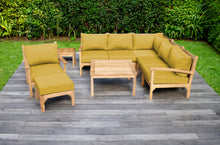 9 pc Huntington Teak Sectional Seating Group with 36" Chat Table. Sunbrella Cushion.