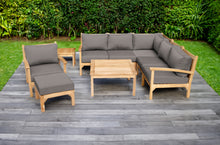9 pc Huntington Teak Sectional Seating Group with 36" Chat Table. Sunbrella Cushion.