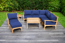 9 pc Huntington Teak Sectional Seating Group with 36" Chat Table. Sunbrella Cushion.