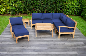 9 pc Huntington Teak Sectional Seating Group with 36" Chat Table. Sunbrella Cushion.