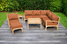 9 pc Huntington Teak Sectional Seating Group with 36" Chat Table. Sunbrella Cushion.