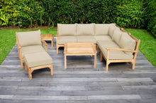 9 pc Huntington Teak Sectional Seating Group with 36" Chat Table. Sunbrella Cushion.