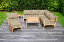9 pc Huntington Teak Sectional Seating Group with 36" Chat Table. Sunbrella Cushion.