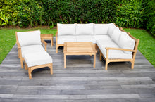 9 pc Huntington Teak Sectional Seating Group with 36" Chat Table. Sunbrella Cushion.