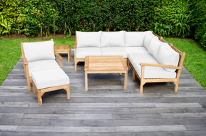 9 pc Huntington Teak Sectional Seating Group with 36" Chat Table. Sunbrella Cushion.
