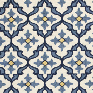 KAS Harbor Ivory/Blue Mosaic Round Indoor/Outdoor Rug