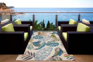 KAS Harbor Ivory/Teal Palms Indoor/Outdoor Rug