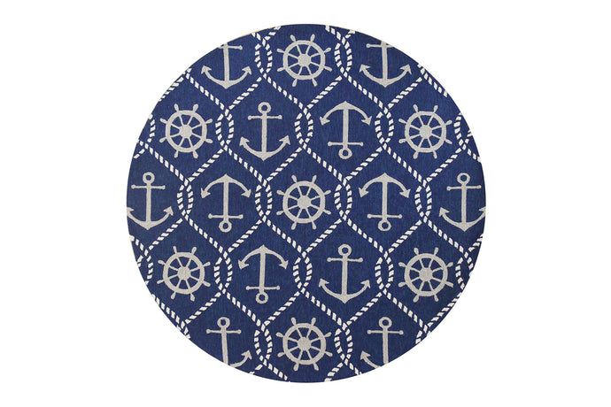 KAS Harbor Navy Marina Round Indoor/Outdoor Rug