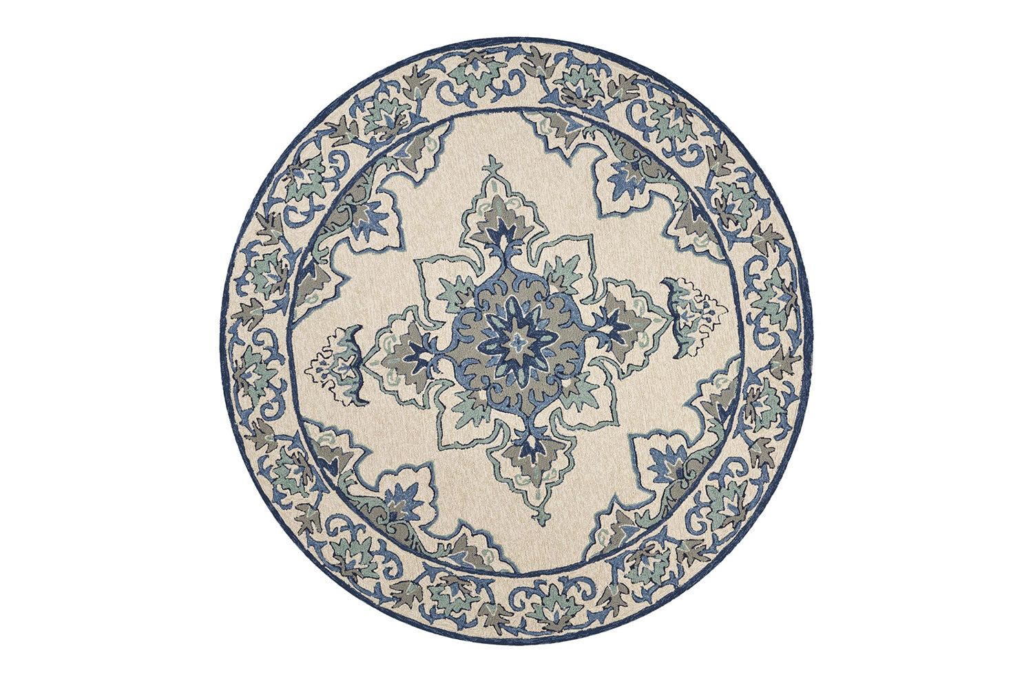 KAS Harbor Ivory/Blue Serafina Round Indoor/Outdoor Rug – Willow Creek ...