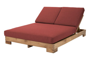 Pacific Teak Outdoor Double Chaise Lounger. Sunbrella Cushion.