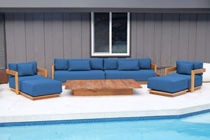 8 pc Hermosa Teak Deep Seating Deluxe Sofa with 72" Coffee Table. Sunbrella Cushion