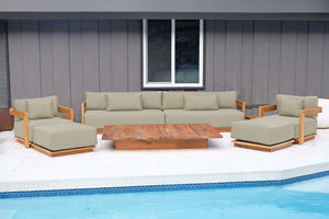8 pc Hermosa Teak Deep Seating Deluxe Sofa with 72" Coffee Table. Sunbrella Cushion